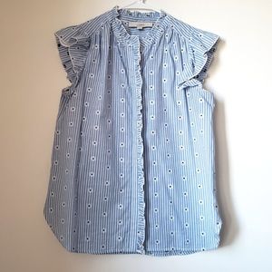 Loft Ruffle Sleeve Striped Button Down Blouse